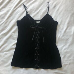 Vintage 725 Originals Black Velvet Lace-Up Corset Camisole Top